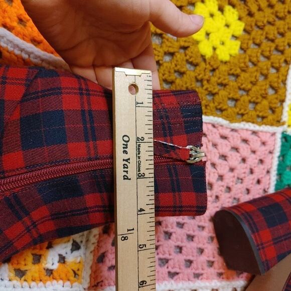 Alias Mae Ahara Bootie EU 36 Plaid Chunky Unique Statement Zipper Red Tartan - Picture 13 of 15